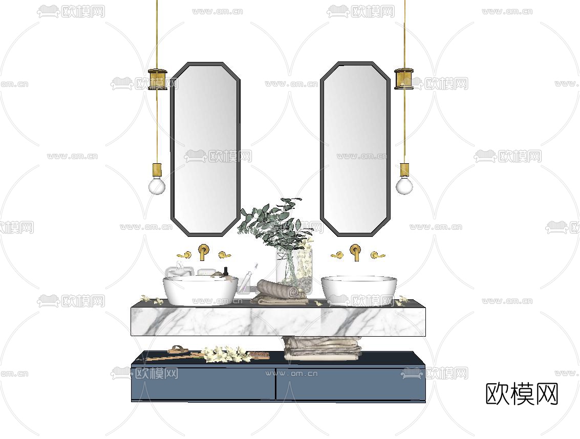 现代大理石洗手台su模型下载