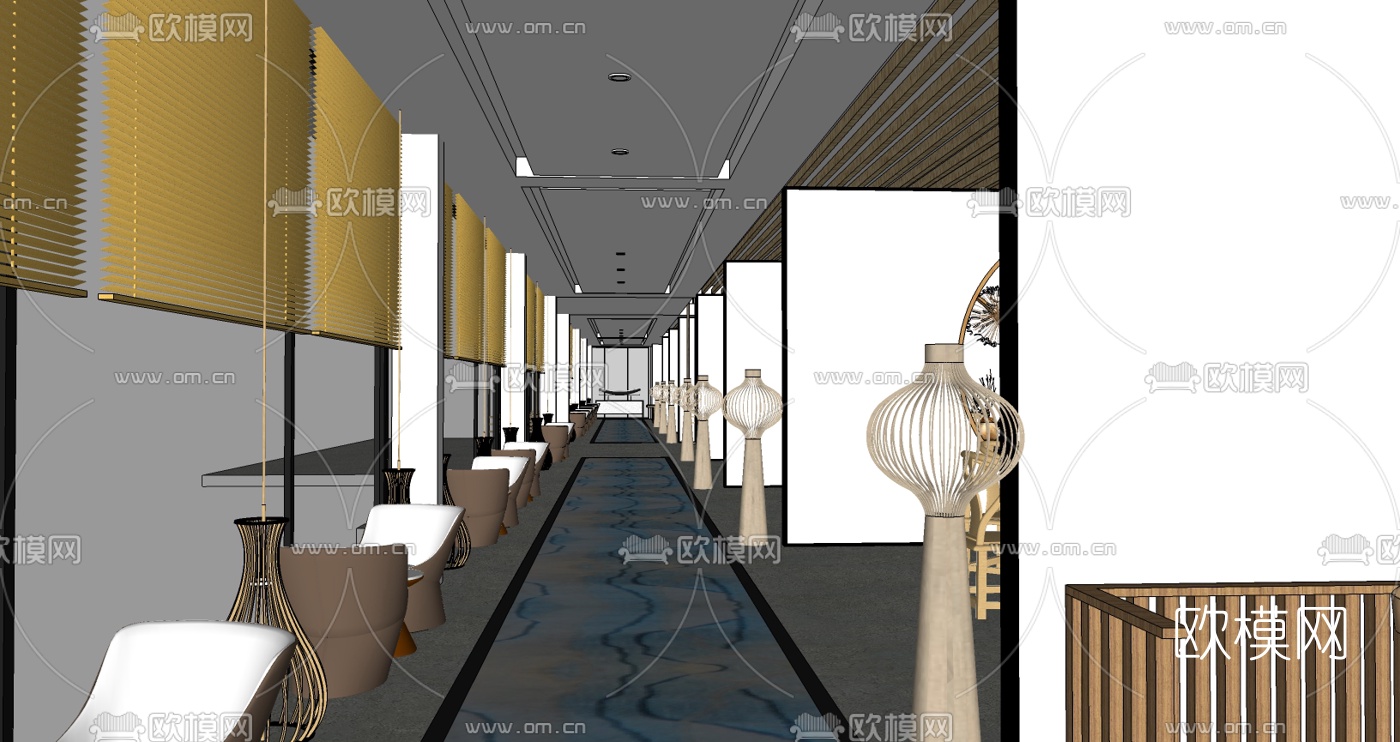 新中式中餐厅su模型下载（渲染图6）