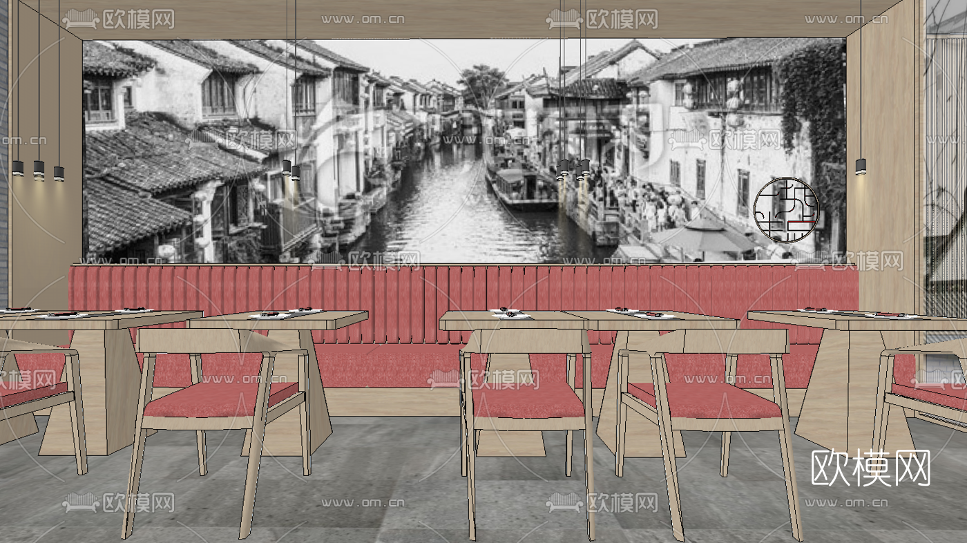 中式自助餐厅su模型