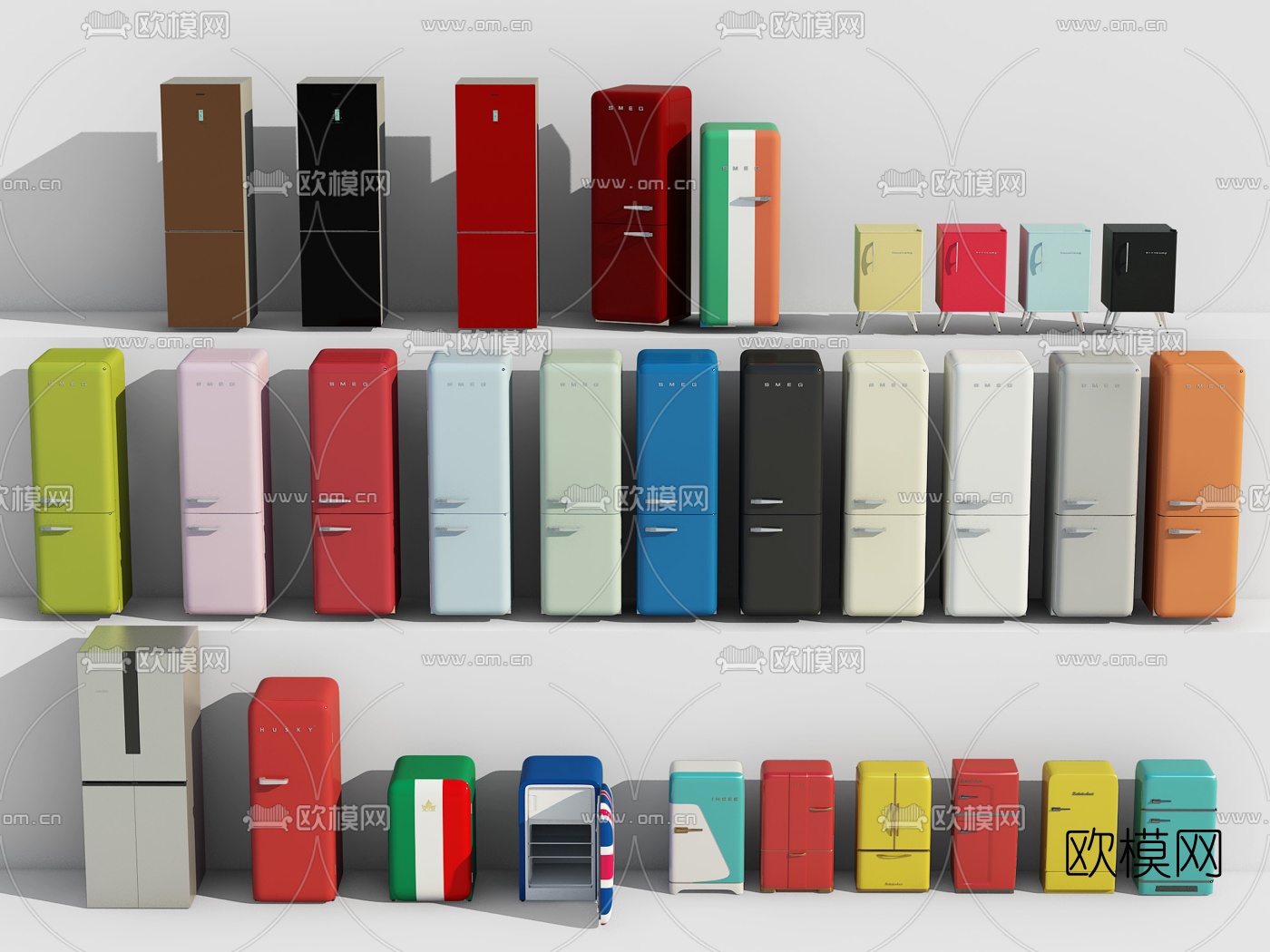 北欧彩色冰箱冷柜3d模型下载（渲染图1）