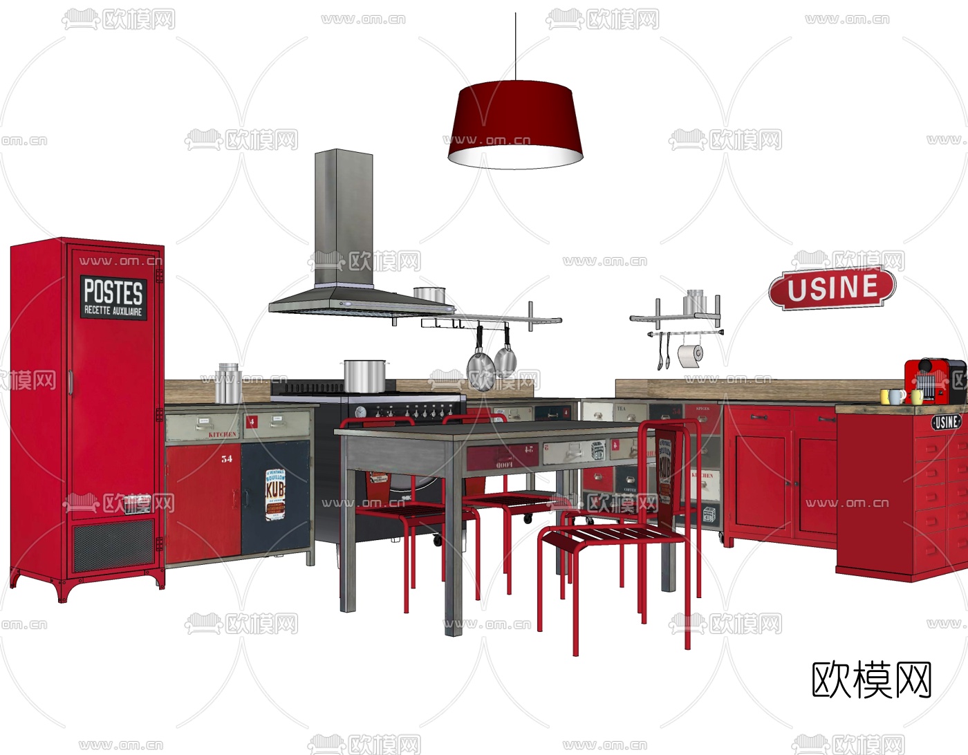 工业风橱柜免费su模型下载