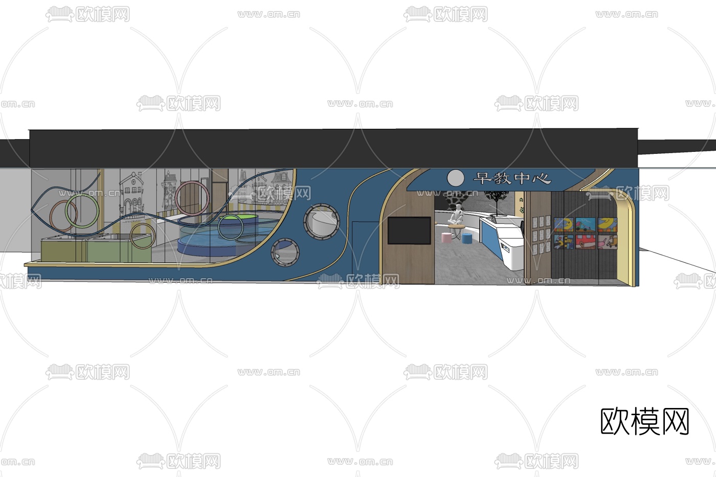 现代幼儿园早教免费su模型下载