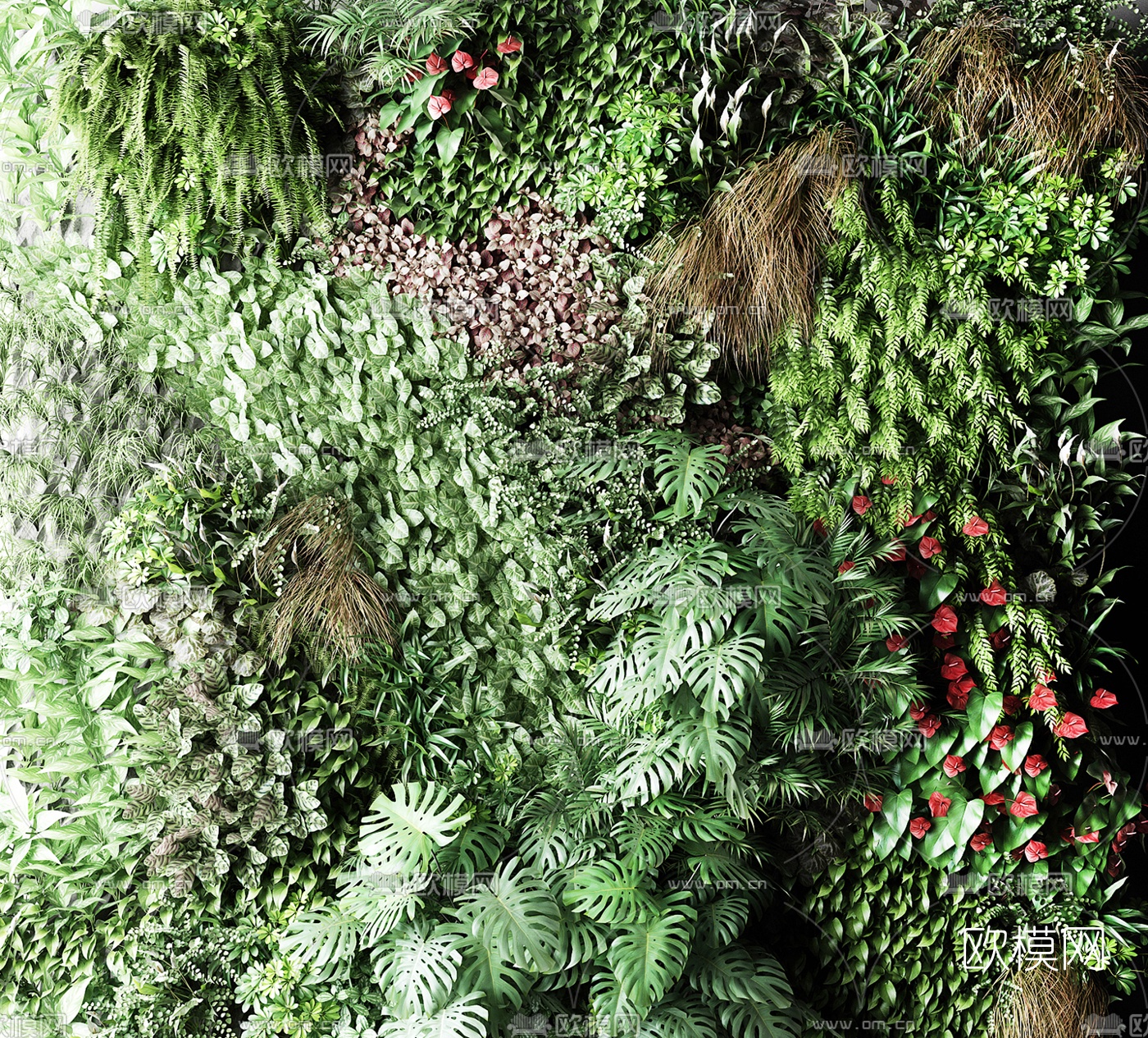 现代植物墙花草3d模型下载
