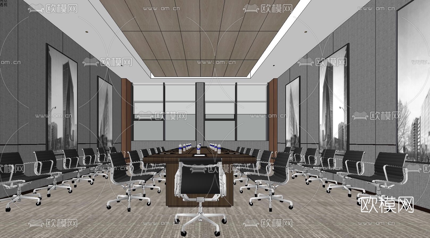 新中式办公前台su模型下载（渲染图5）