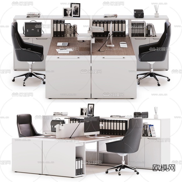现代卡座办公桌椅3d模型下载(渲染图1)