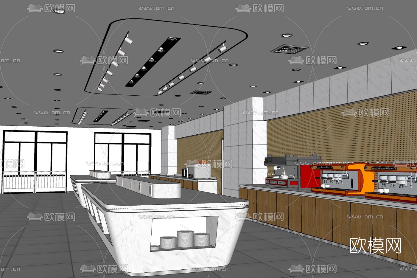 现代酒店自助餐厅免费su模型下载