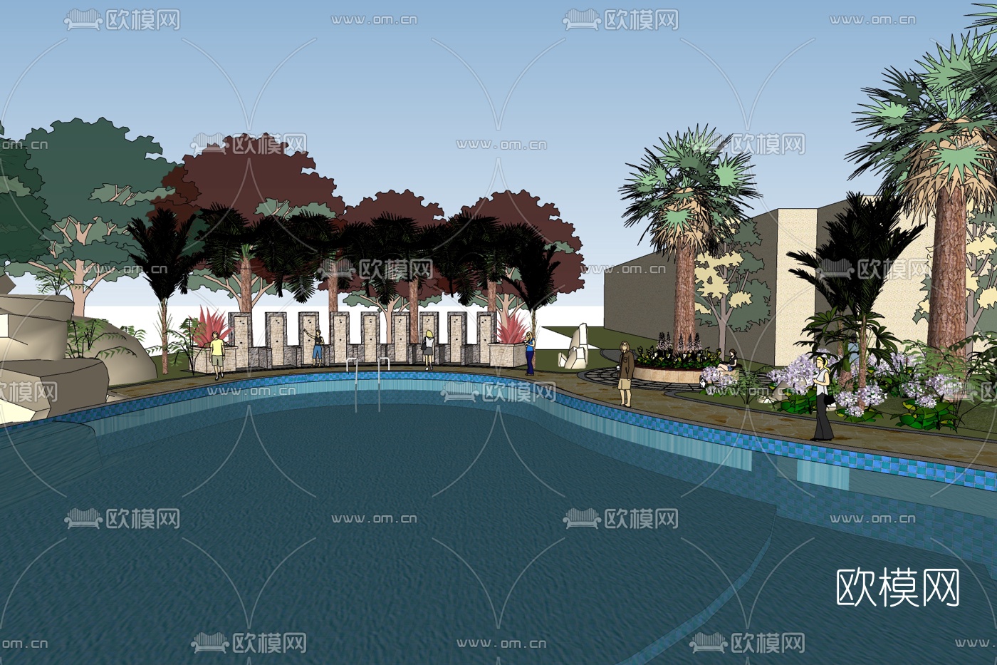 现代游泳池免费su模型下载