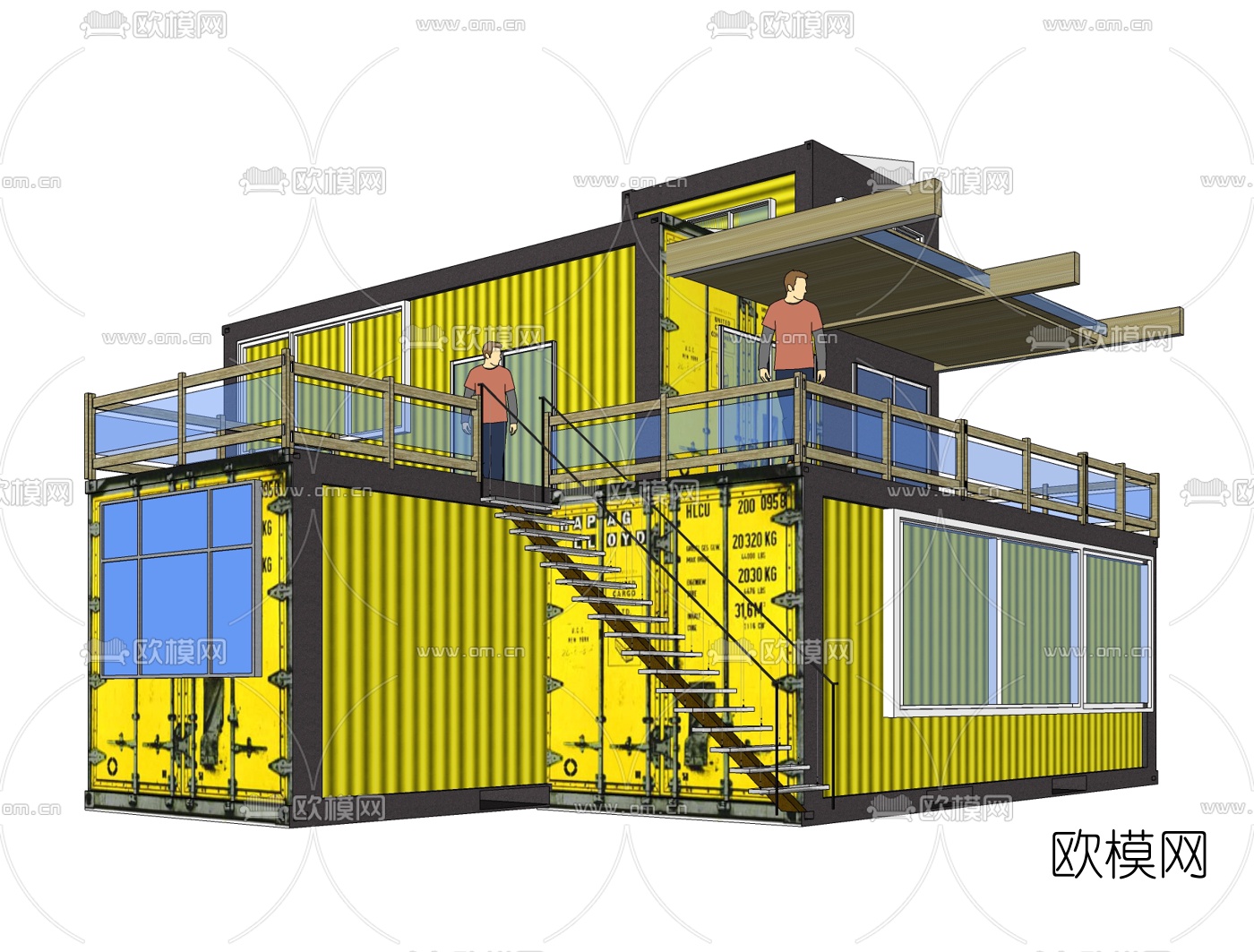 工业风集装箱住宅免费su模型下载