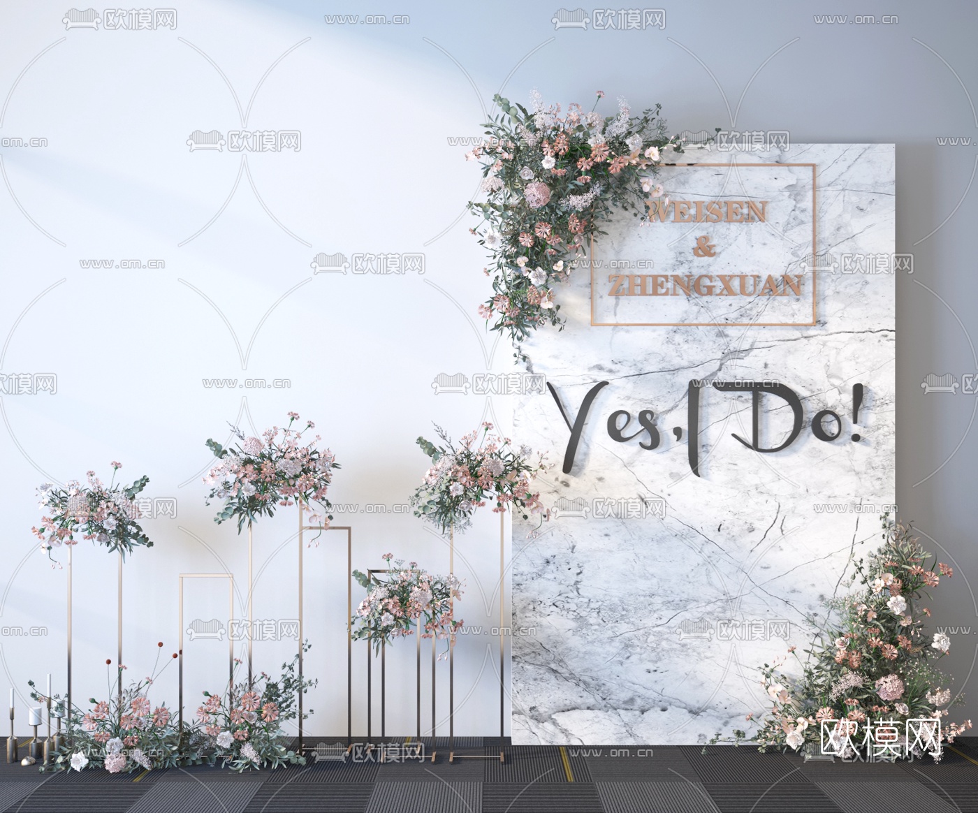 现代花艺花架婚庆婚礼合影区3d模型下载