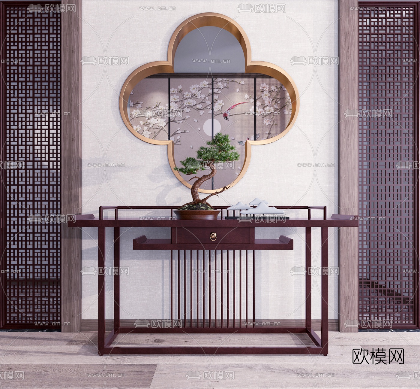 中式实木端景条案3d模型