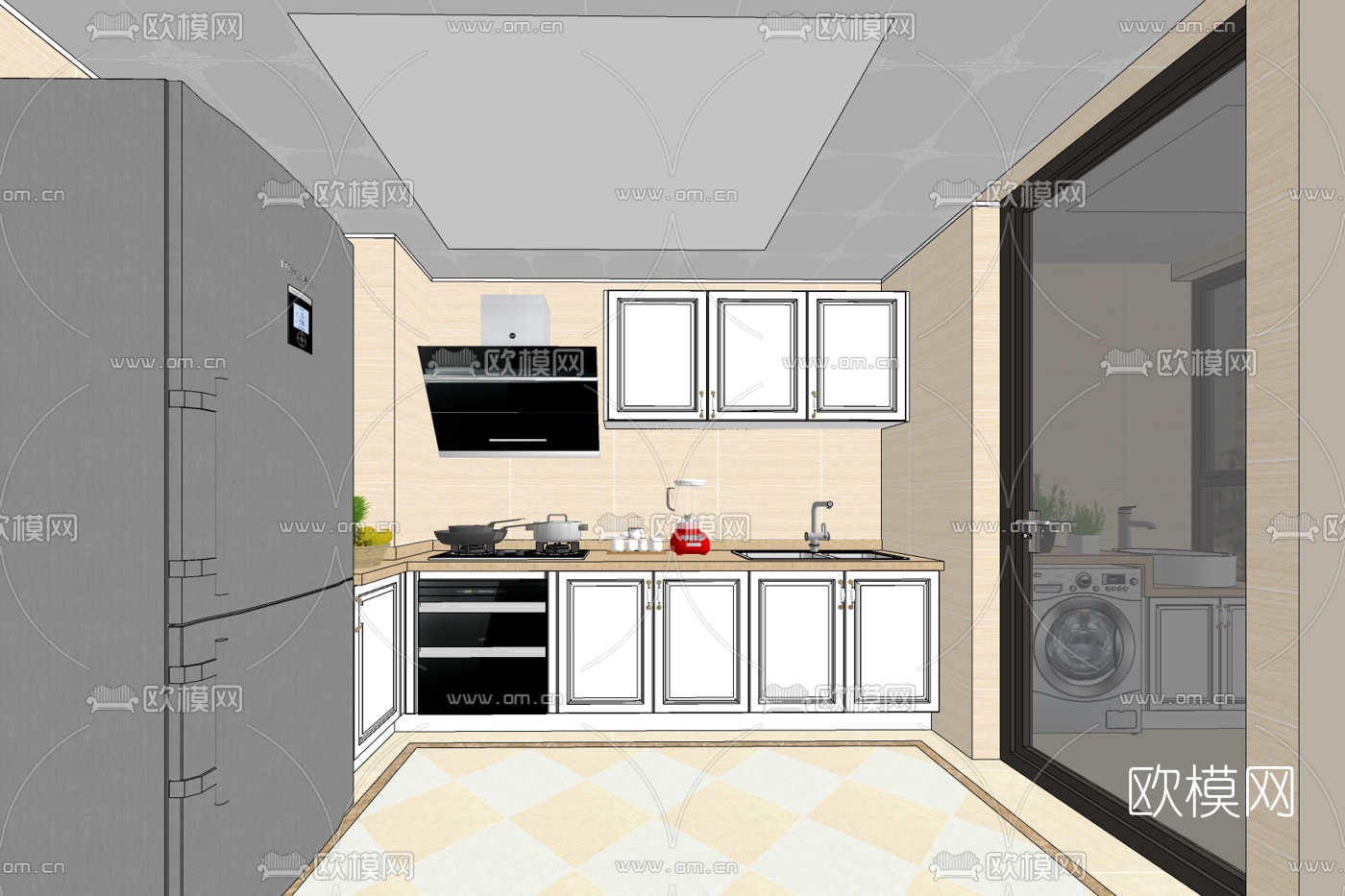 现代厨房免费su模型下载