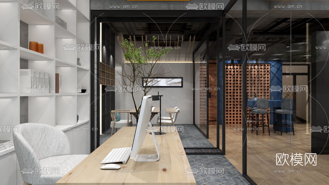 工业风办公接待室3d模型下载（渲染图2）