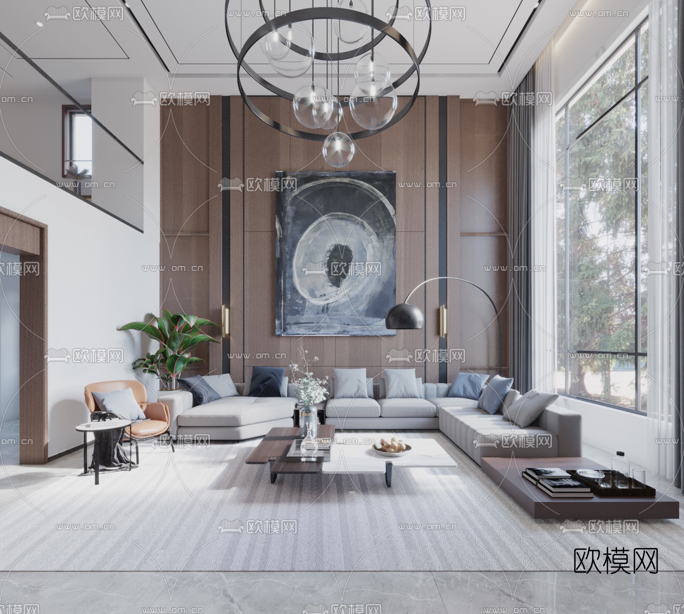 现代别墅大堂餐厅3d模型
