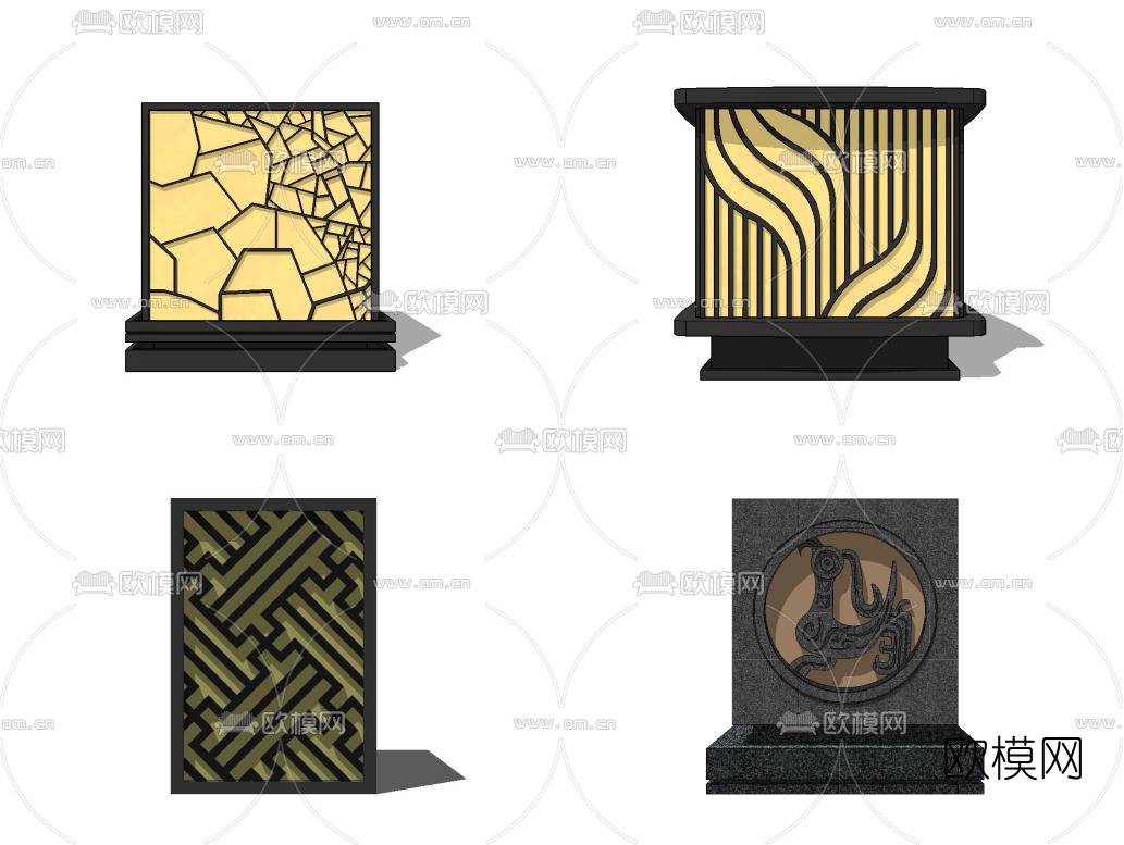 新中式草坪灯景观灯su模型下载