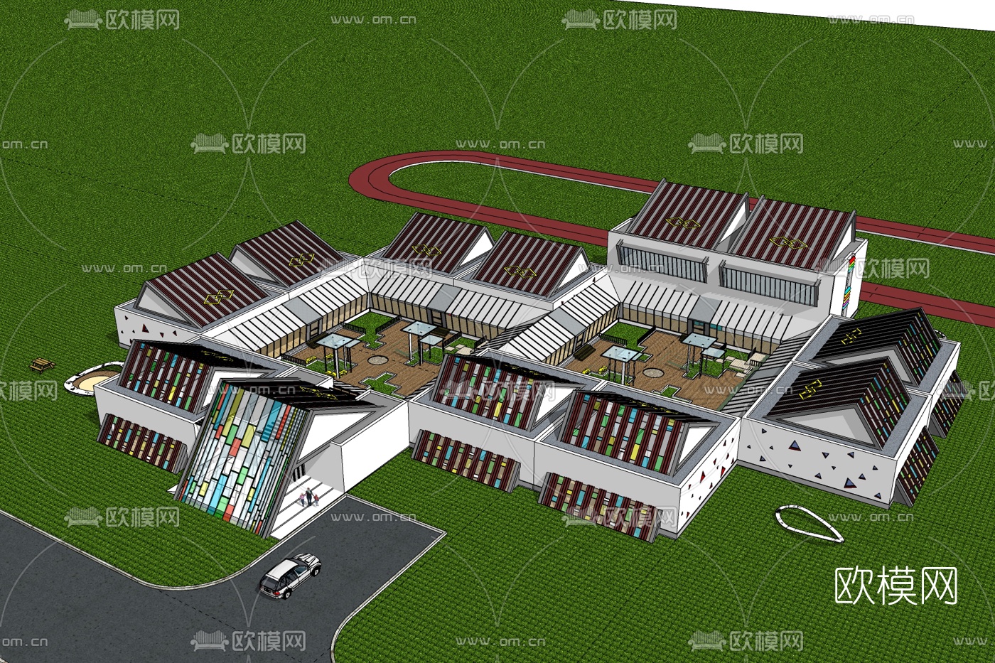 新中式幼儿园免费su模型下载
