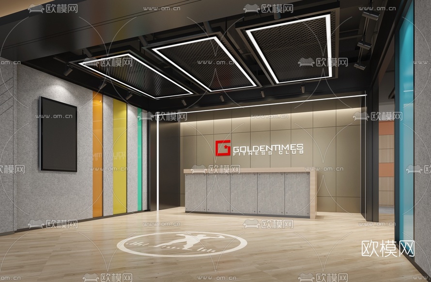 工业风健身房前台3d模型下载