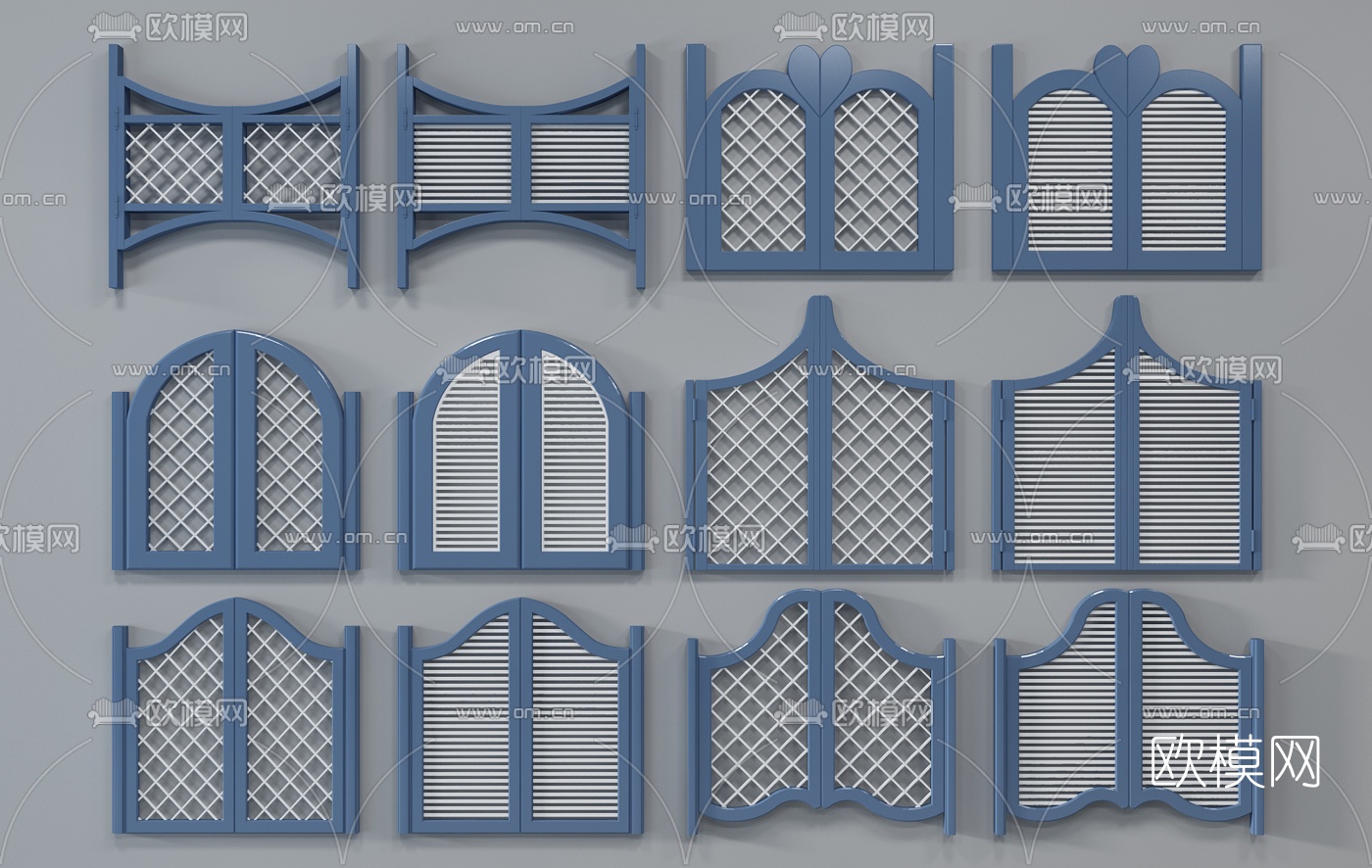 地中海百叶门牛仔门组合3d模型