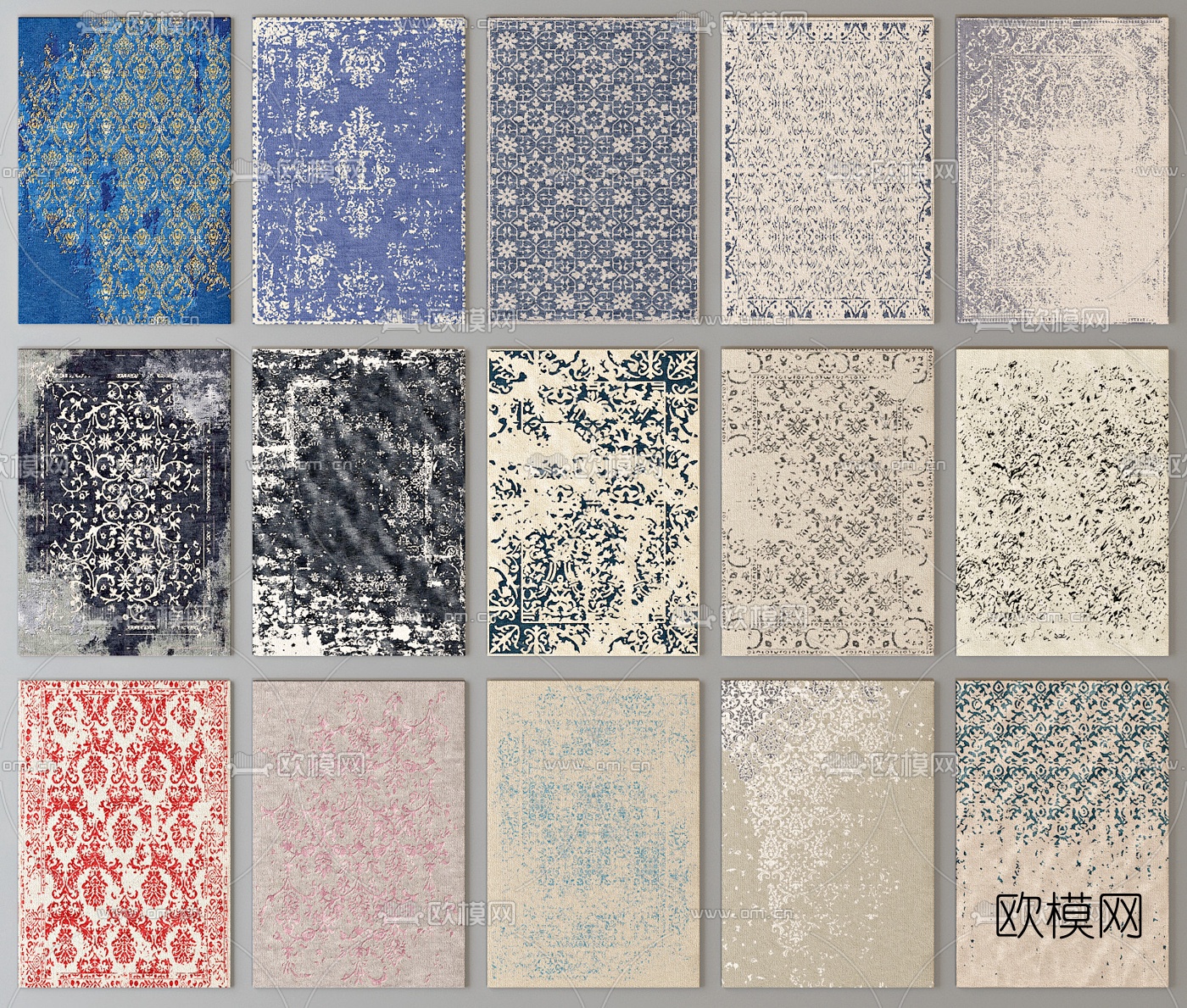 美式布艺地毯组合3d模型下载