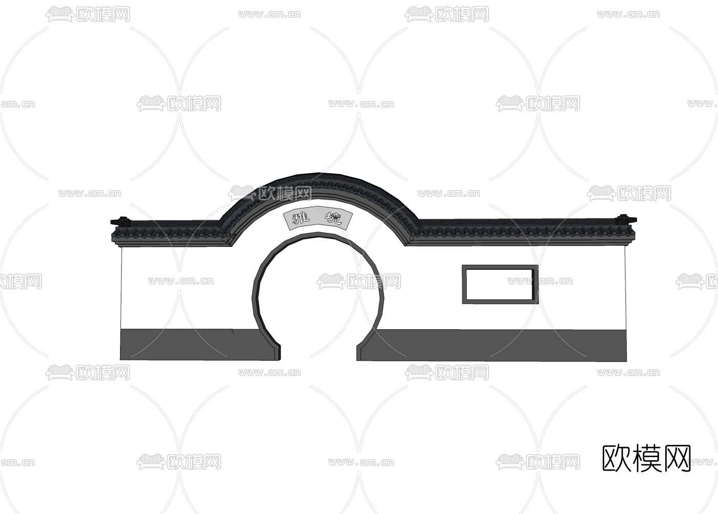 中式景观墙免费su模型下载