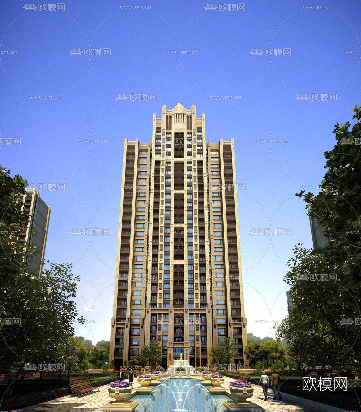 欧式高层住宅建筑外观3d模型下载