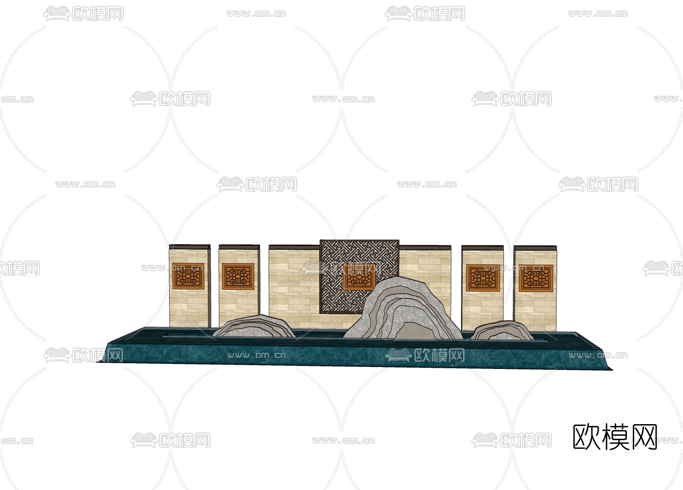 新中式景观墙免费su模型下载