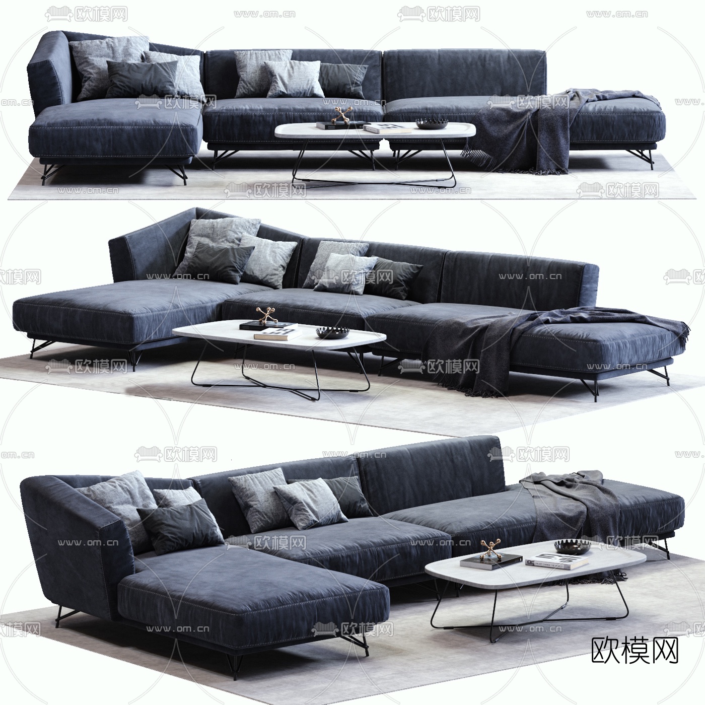 现代布艺拐角沙发3d模型下载_ID10105441_3dmax免费模型-欧模网