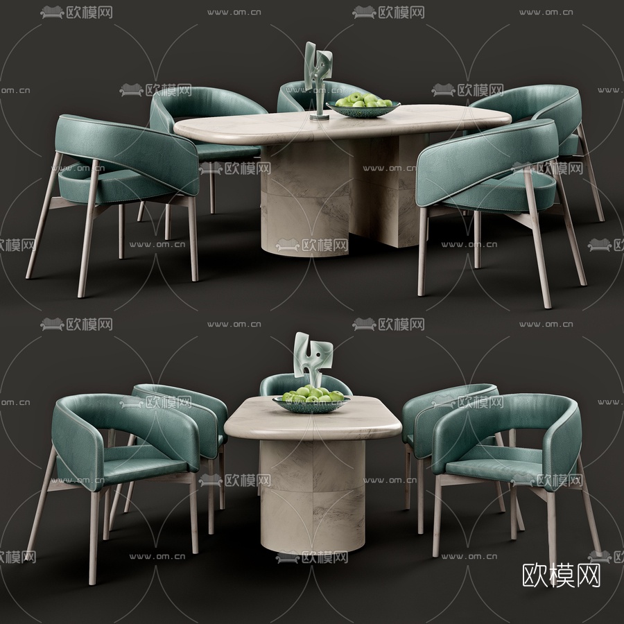北欧简约餐桌椅3d模型下载（渲染图1）