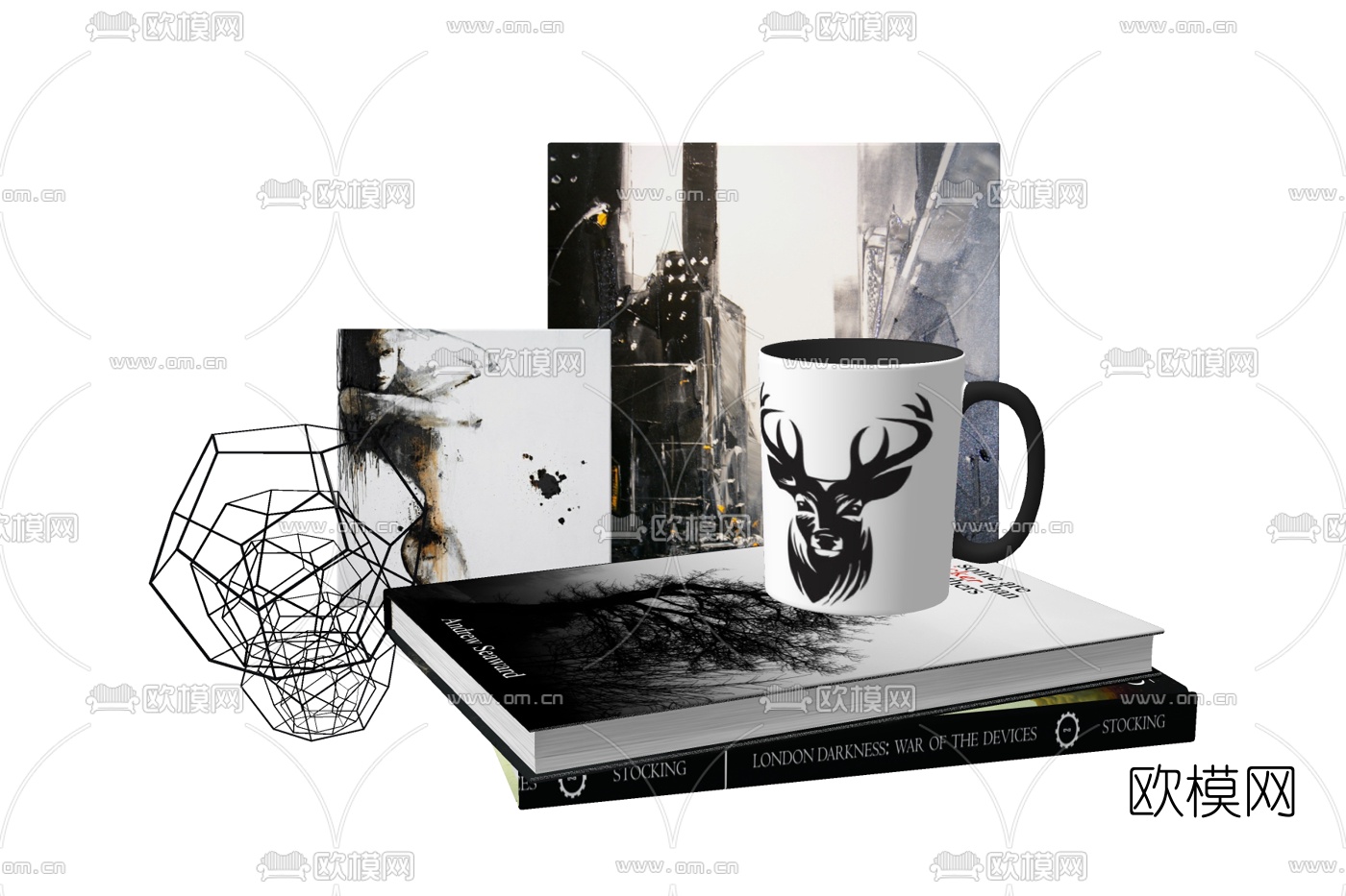 北欧书籍装饰画杯子摆件免费su模型下载