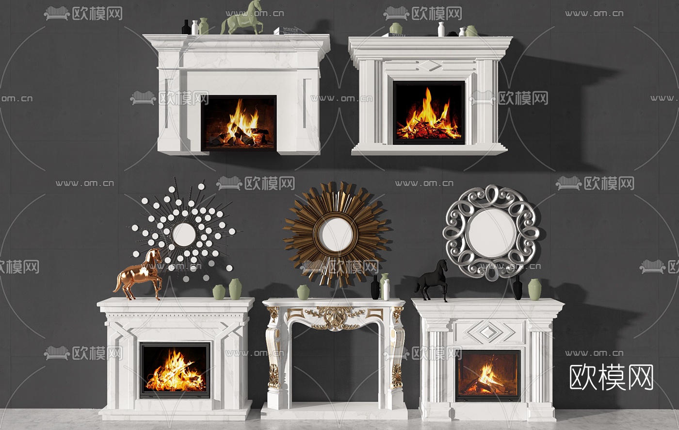 欧式雕花壁炉3d模型下载