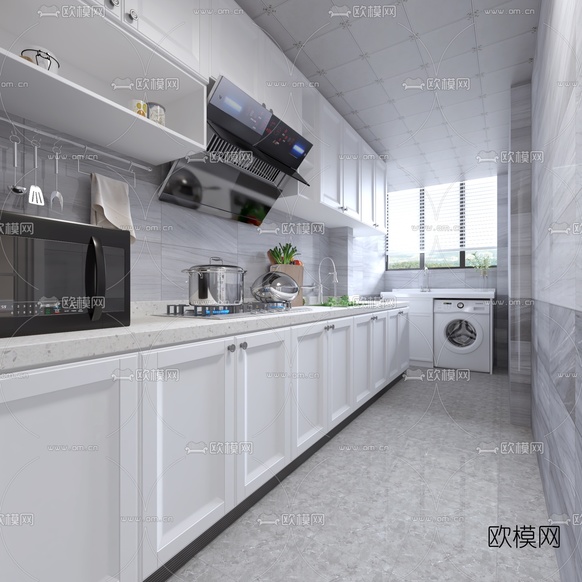 北欧客厅餐厅厨房免费3d模型下载(渲染图3)
