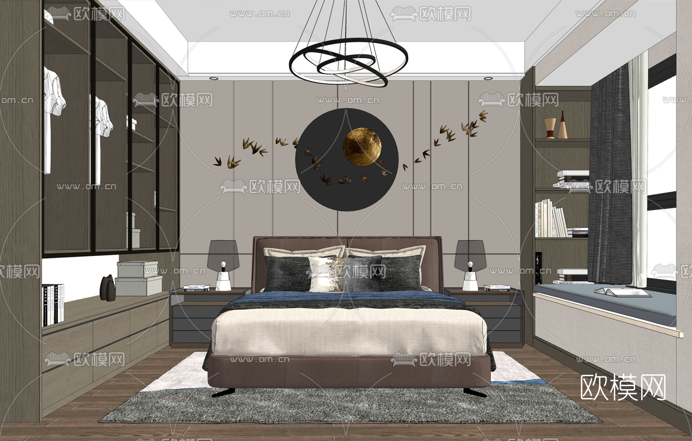现代轻奢卧室su模型下载（渲染图2）