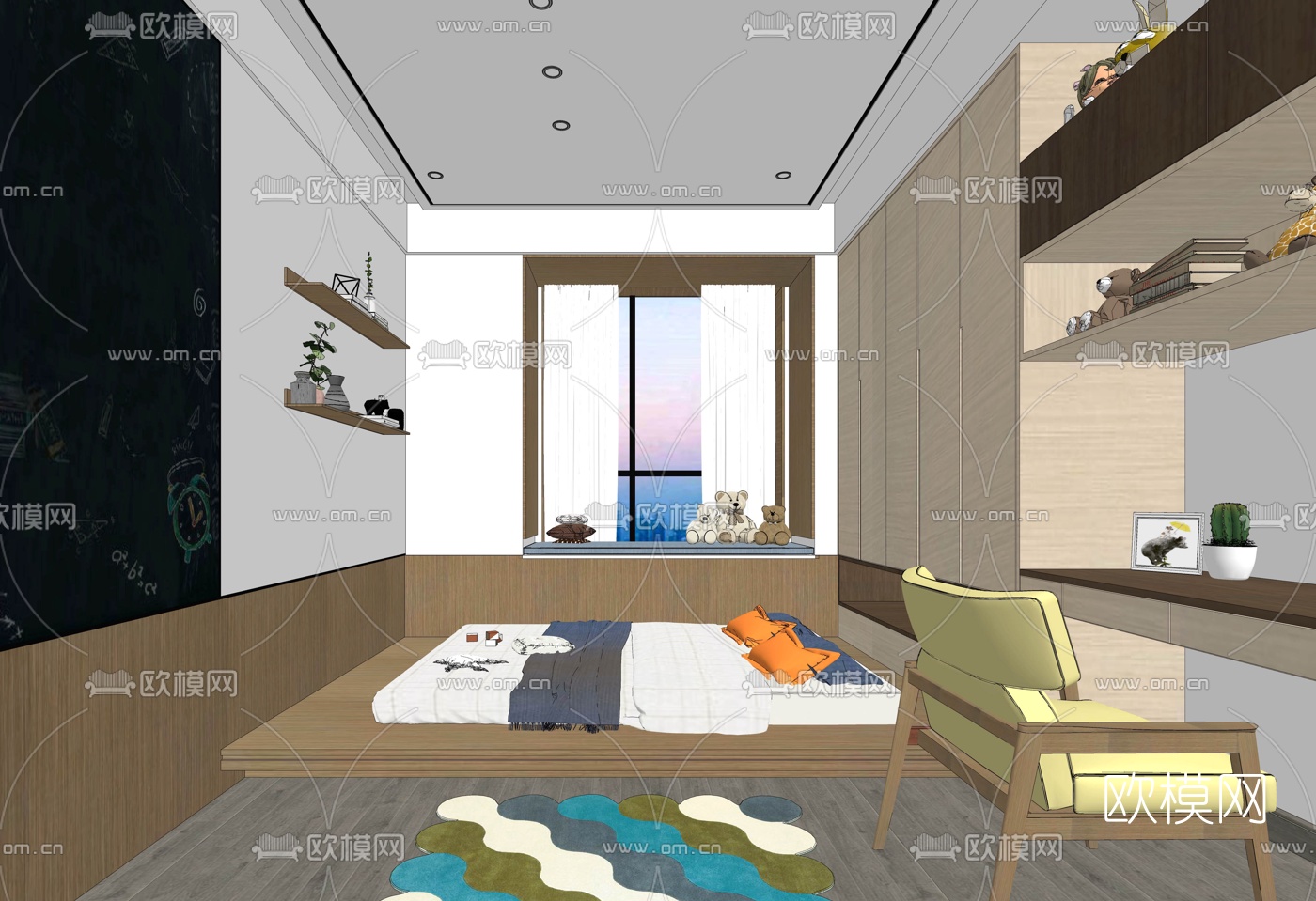 现代简约次卧su模型