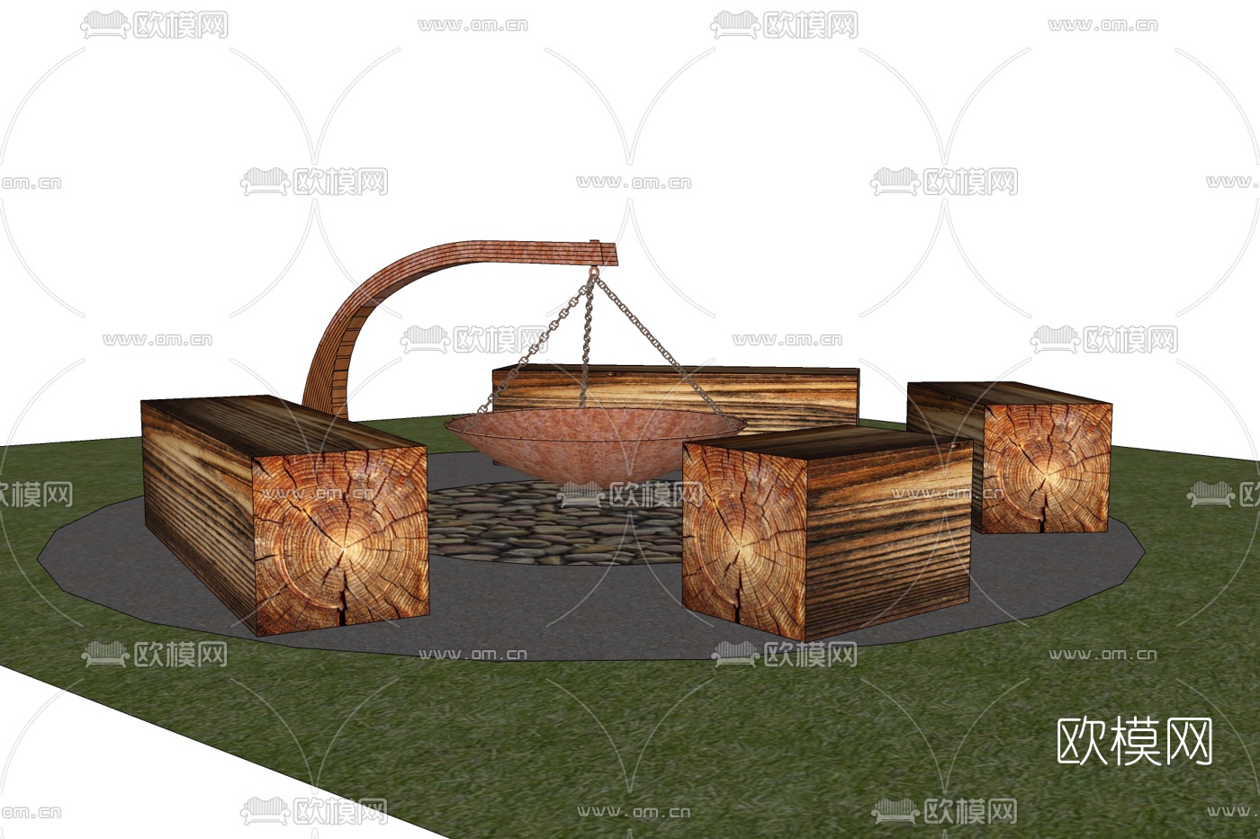 自然风篝火小品免费su模型下载