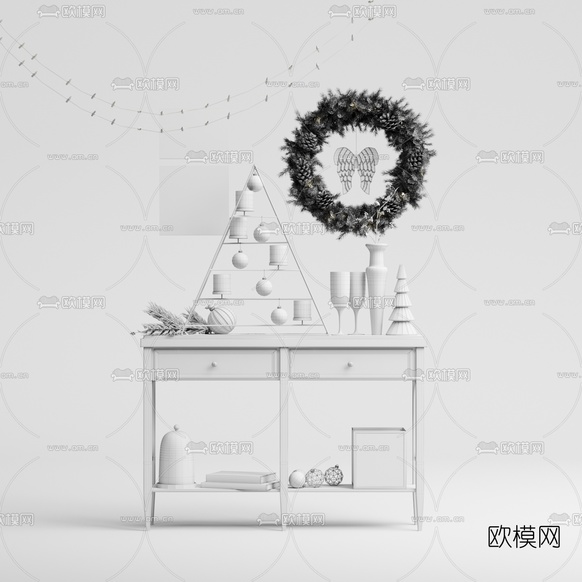 现代端景柜圣诞装饰3d模型下载(渲染图4)