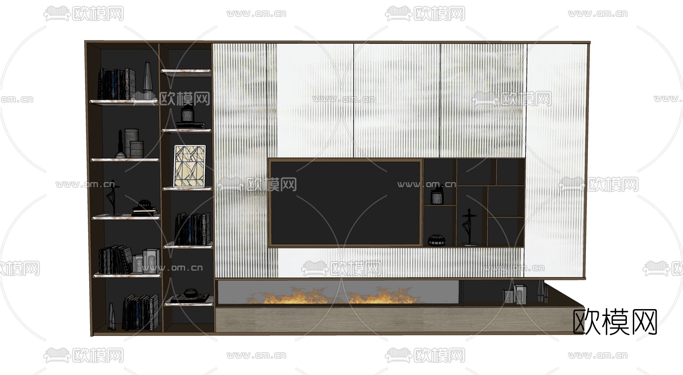 现代电视背景墙su模型下载