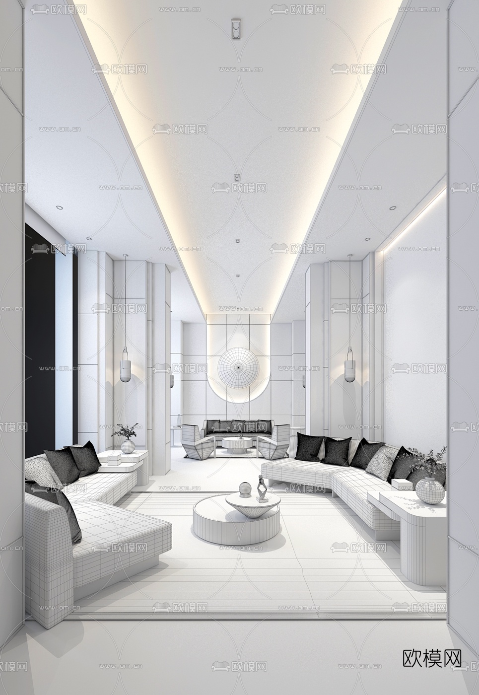 HWCD设计 新中式售楼处休息区3d模型下载（渲染图2）