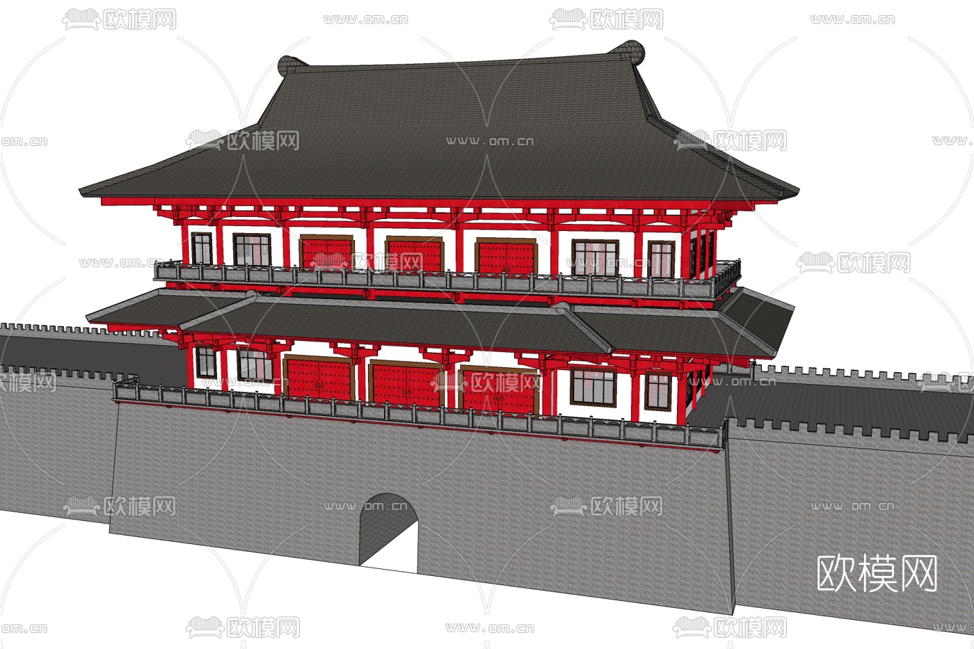 中式城楼古建免费su模型下载