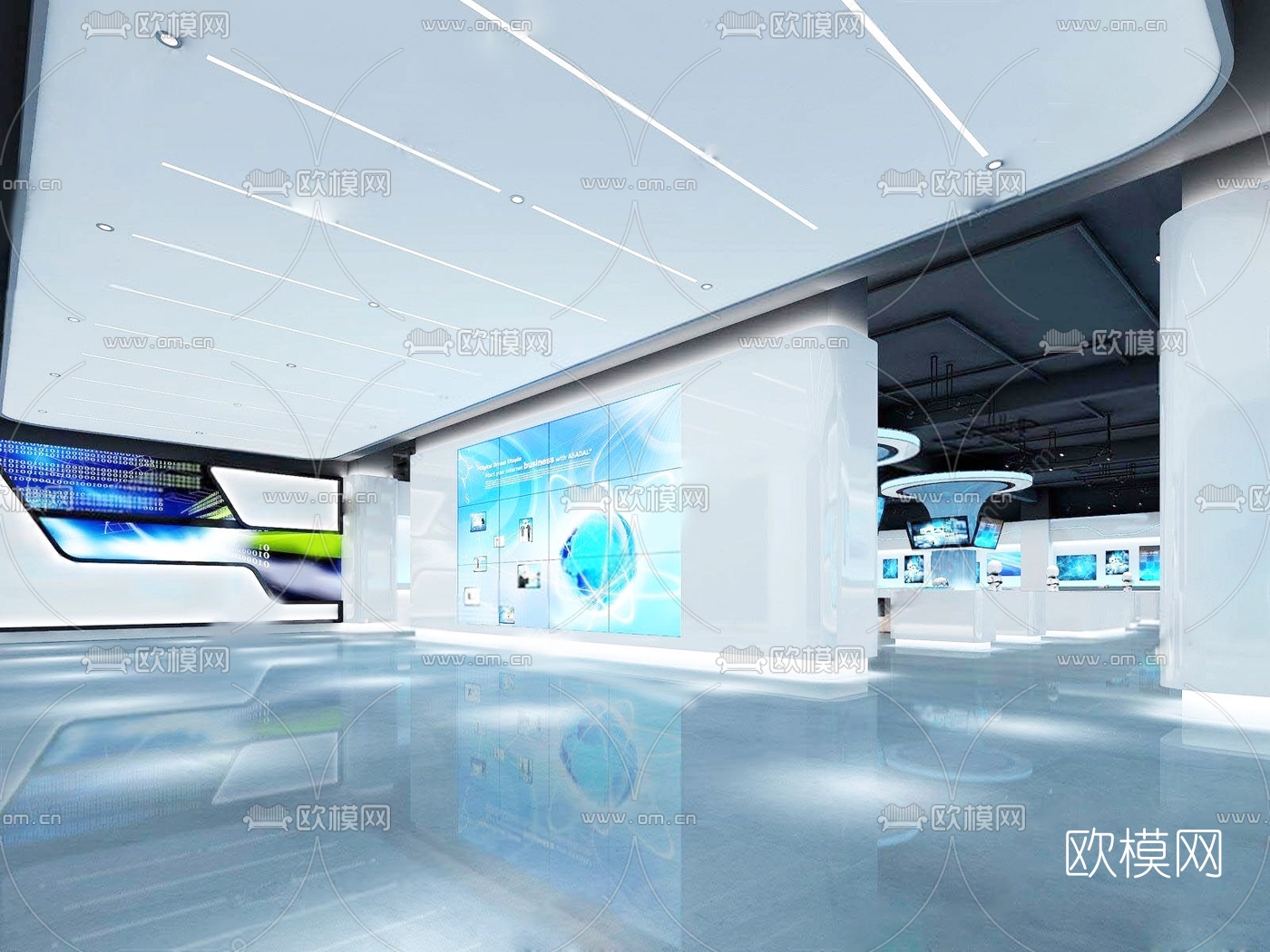后现代科技展厅免费3d模型下载（渲染图2）