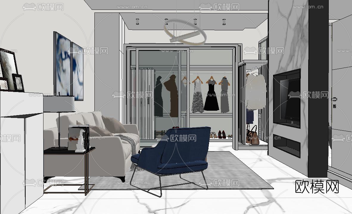 现代简约公寓su模型下载（渲染图1）