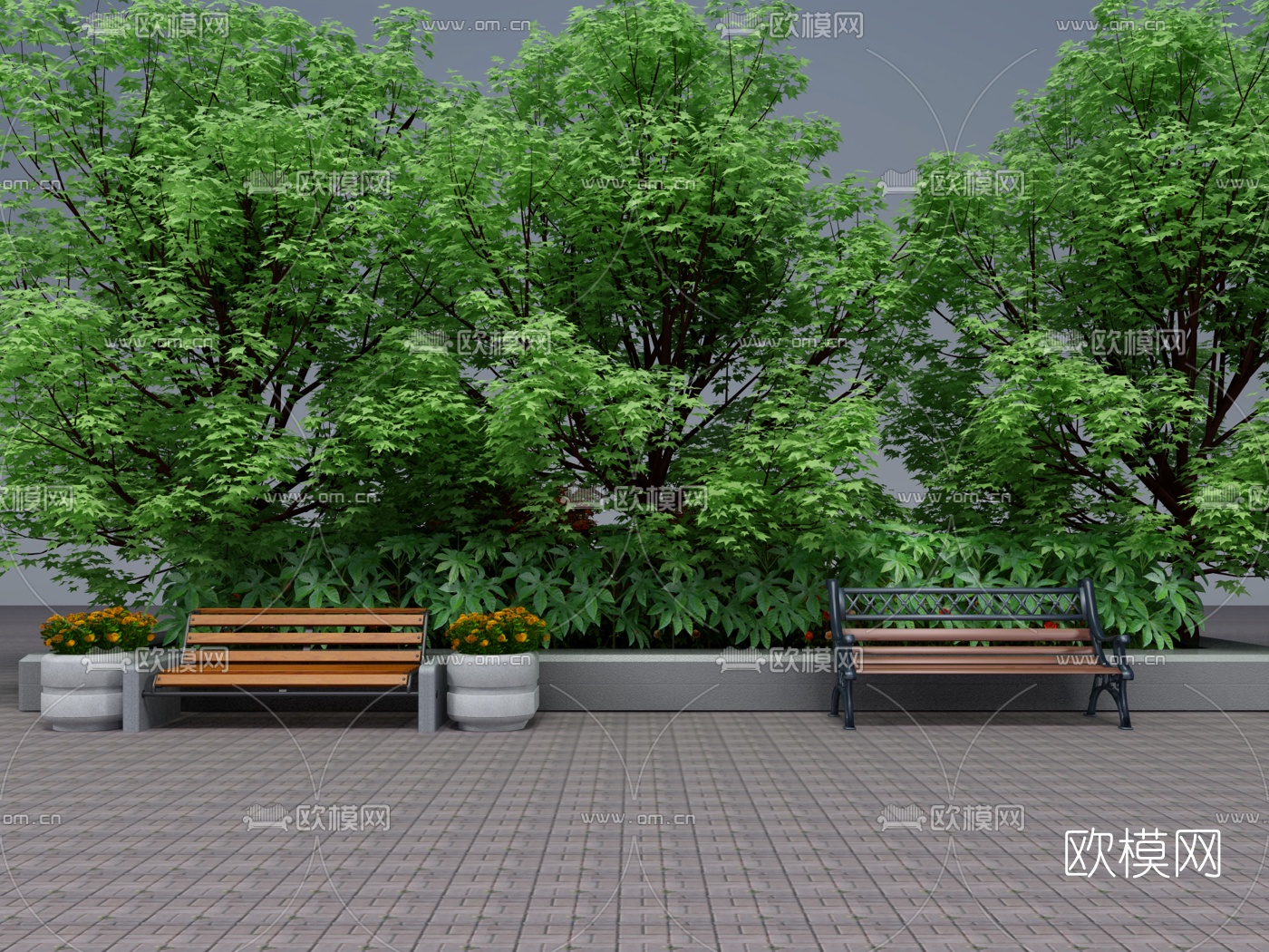 现代户外休闲长椅3d模型