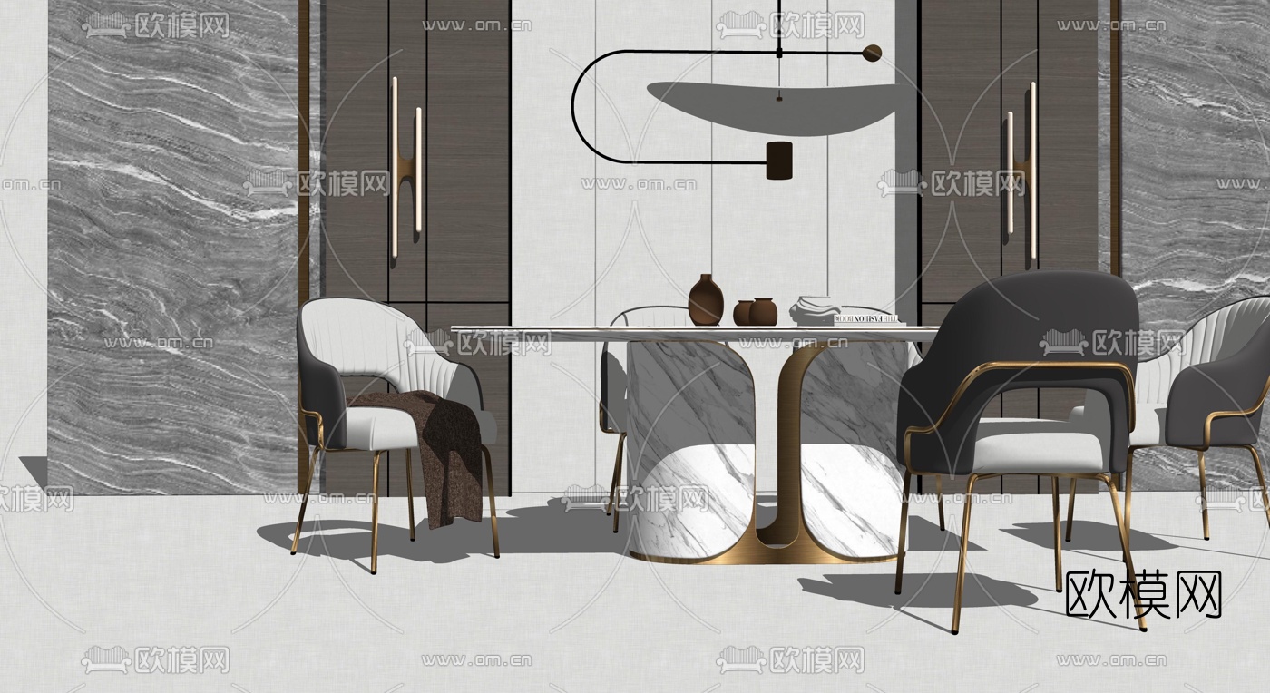 现代轻奢餐桌椅su模型下载（渲染图4）