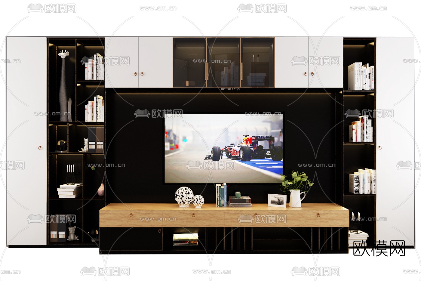 现代电视柜背景墙组合3d模型