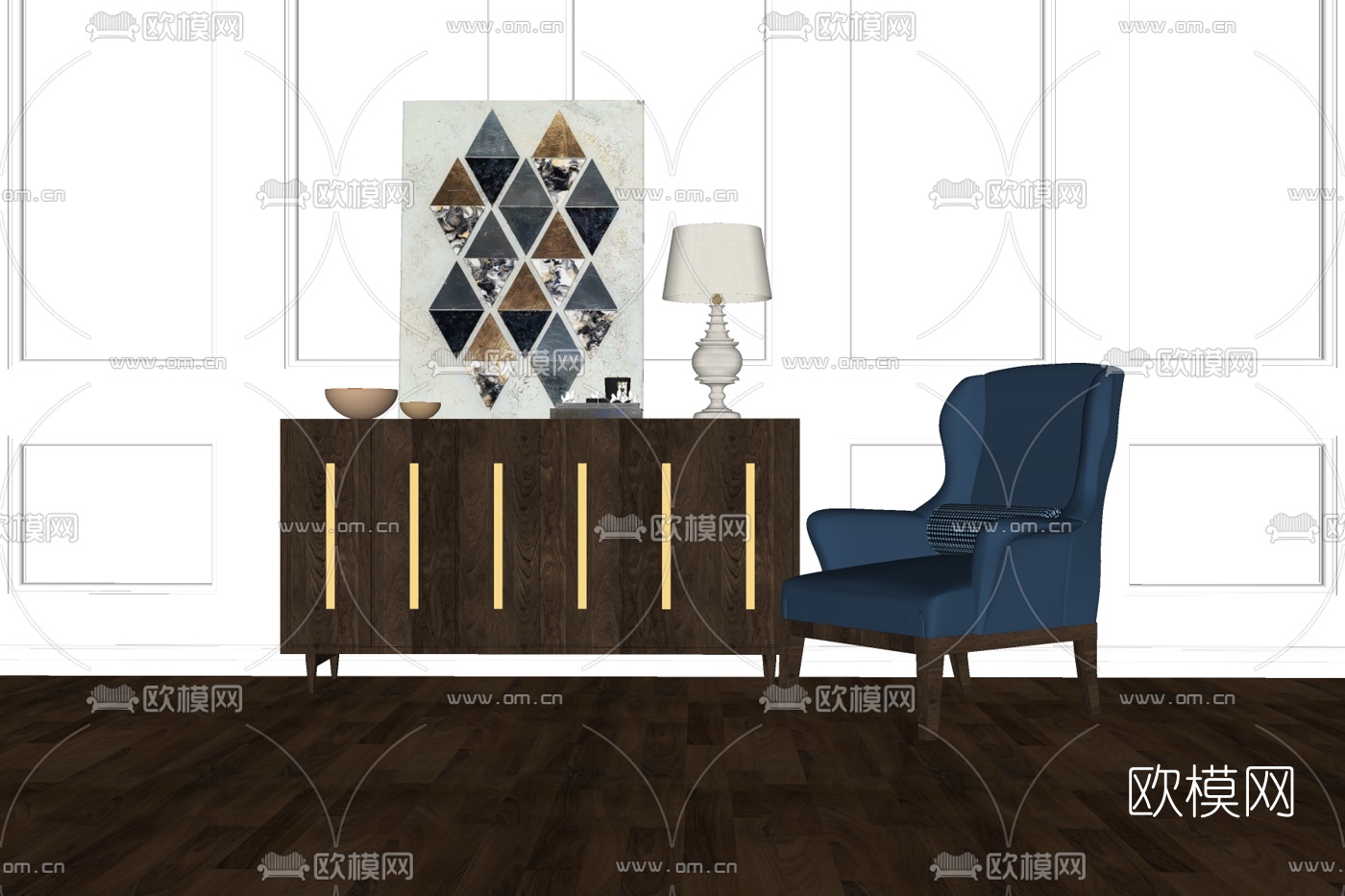 新中式端景柜免费su模型下载