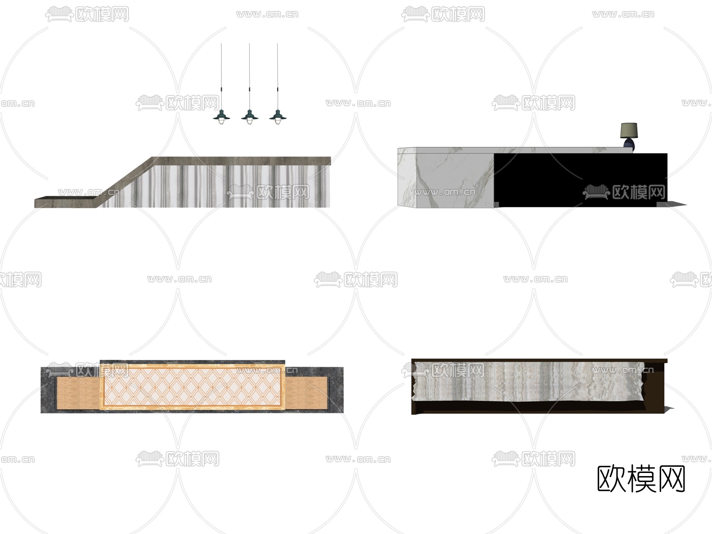 现代前台接待台su模型下载