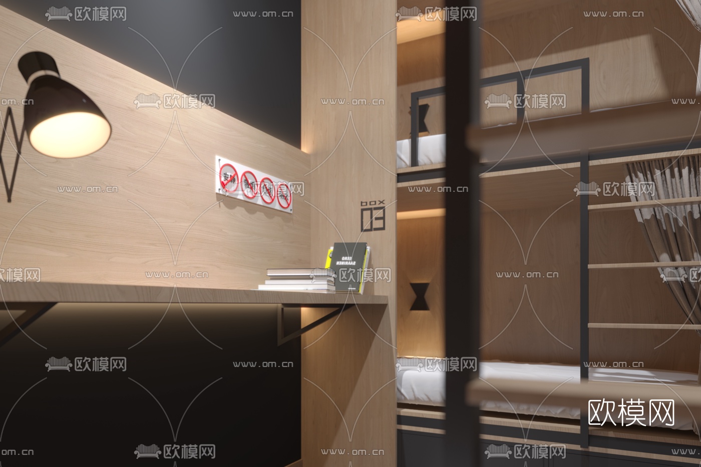 现代上下铺旅社四人间3d模型-Pic-2