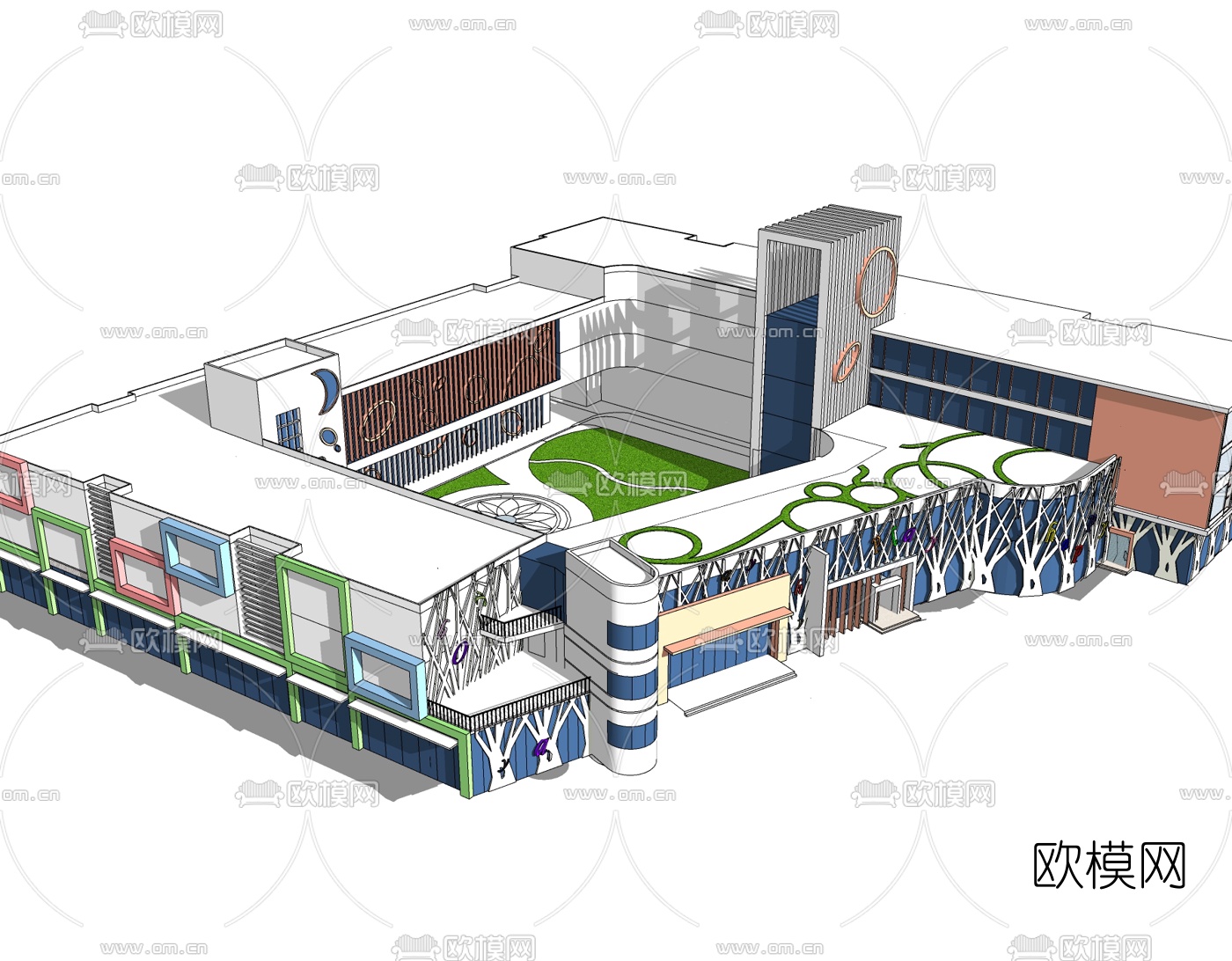 现代幼儿园免费su模型下载（渲染图1）