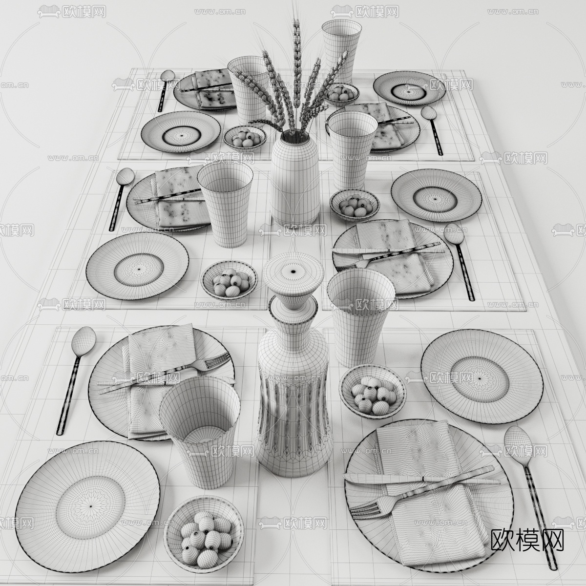 现代餐具组合3d模型下载（渲染图2）