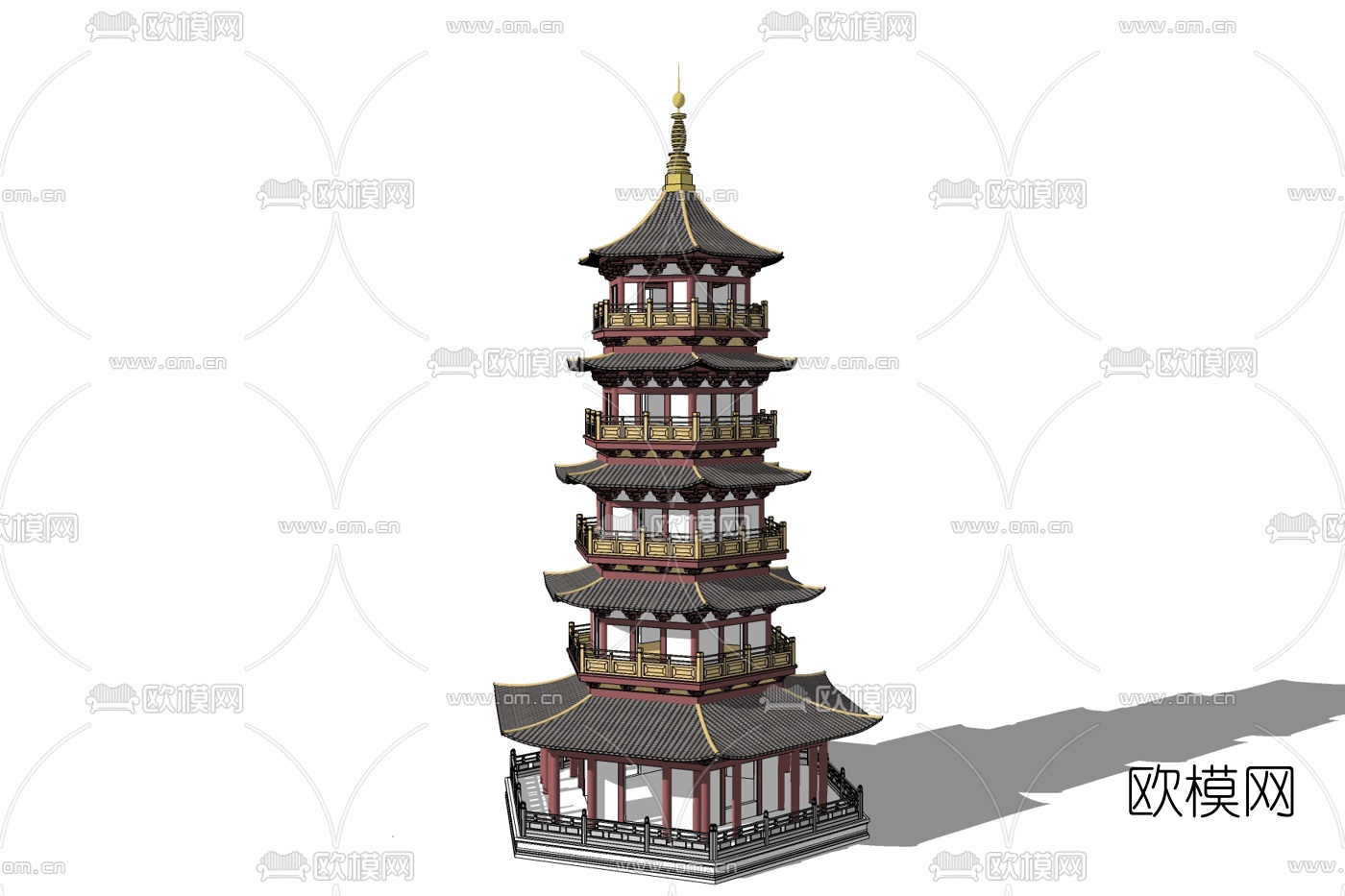 中式塔建筑免费su模型下载