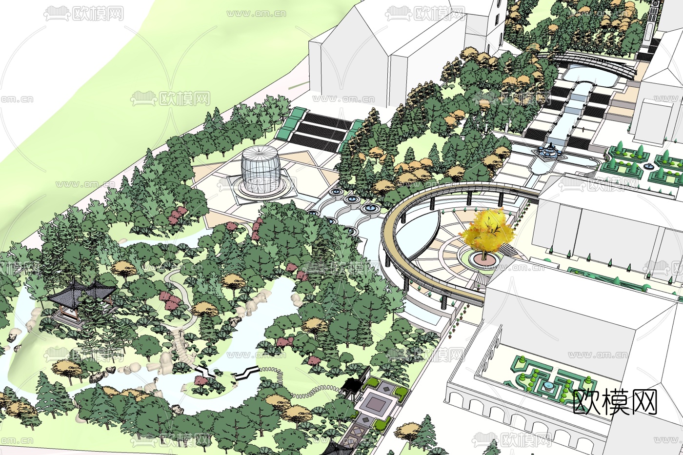 现代公园景观免费su模型下载