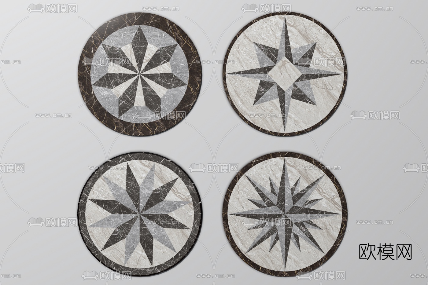 现代圆形拼花瓷砖3d模型下载